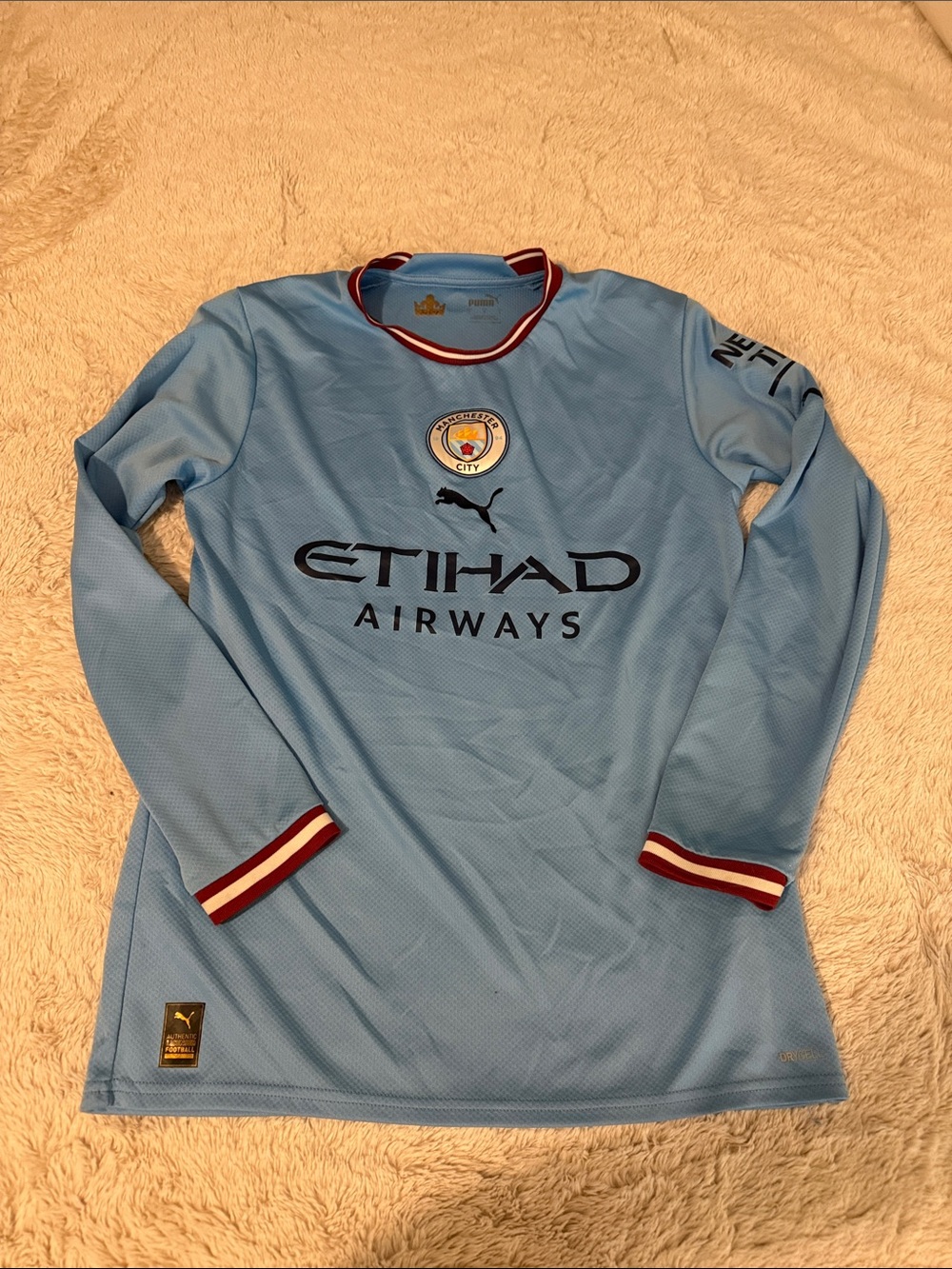 Puma Manchester City Sky Blue Long Sleeve Jersey with Maroon Trim
